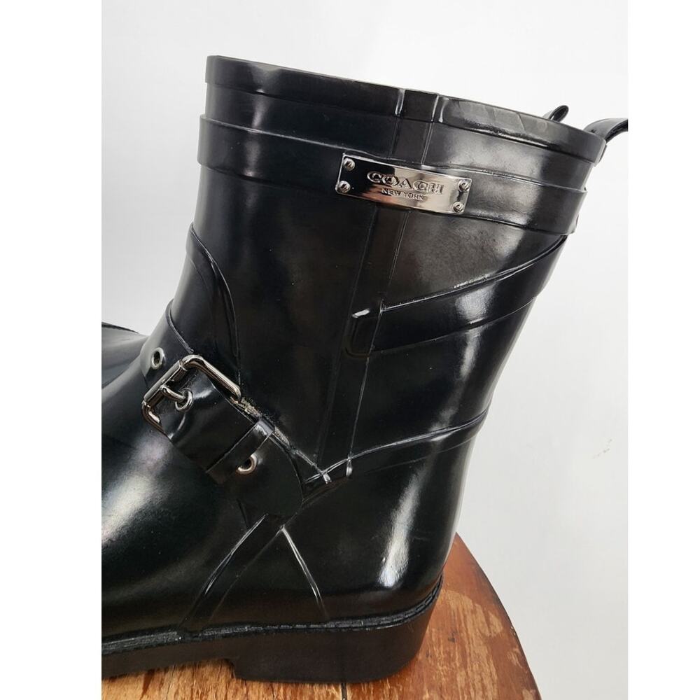 Coach Lester Shiny Rubber Round Toe Synthetic Black Rain Boot Size 9 - Picture 8 of 9